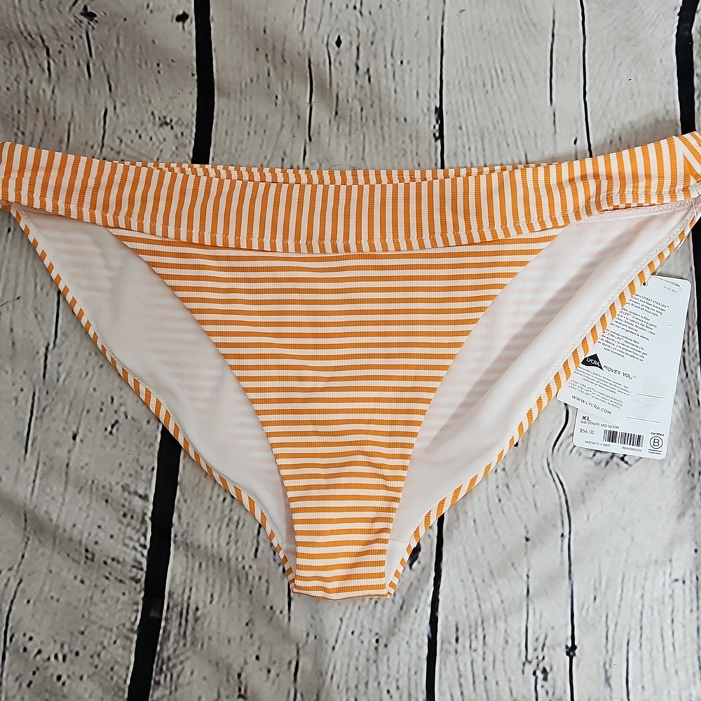 Athleta Rib Stripe Mid Rise Bottom Orange/White Stripe NWT Size XL